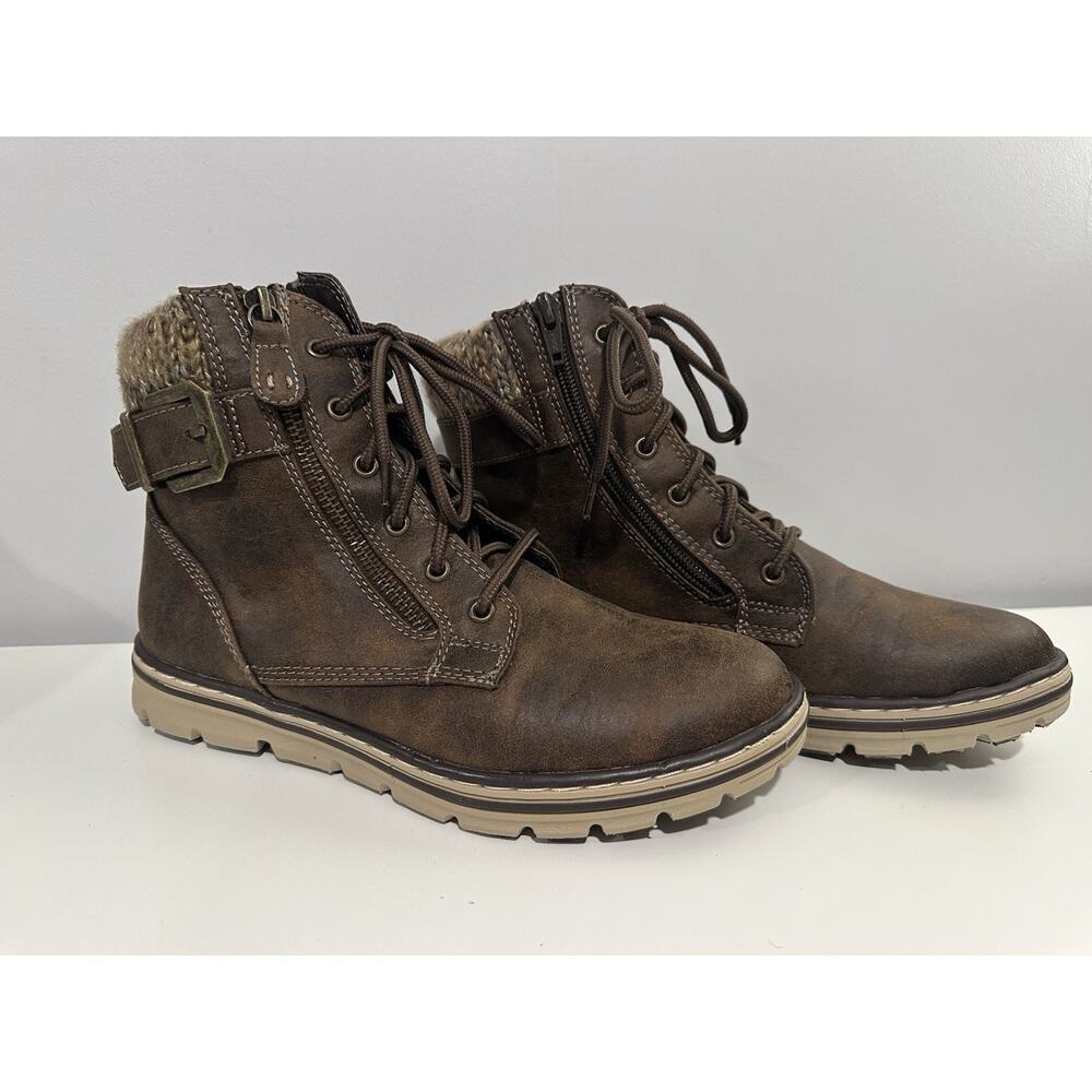Womens 7 CLIFFS Brown BOOTS Kelsie C27356 Zipper Knit Cuff LIGHTWEIGHT